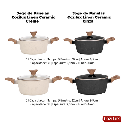 Jogo de Panelas Cozilux Linen Ceramic - Revestimento Cerâmico Antiaderente 8 Peças