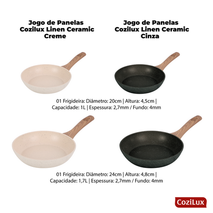 Jogo de Panelas Cozilux Linen Ceramic - Revestimento Cerâmico Antiaderente 8 Peças