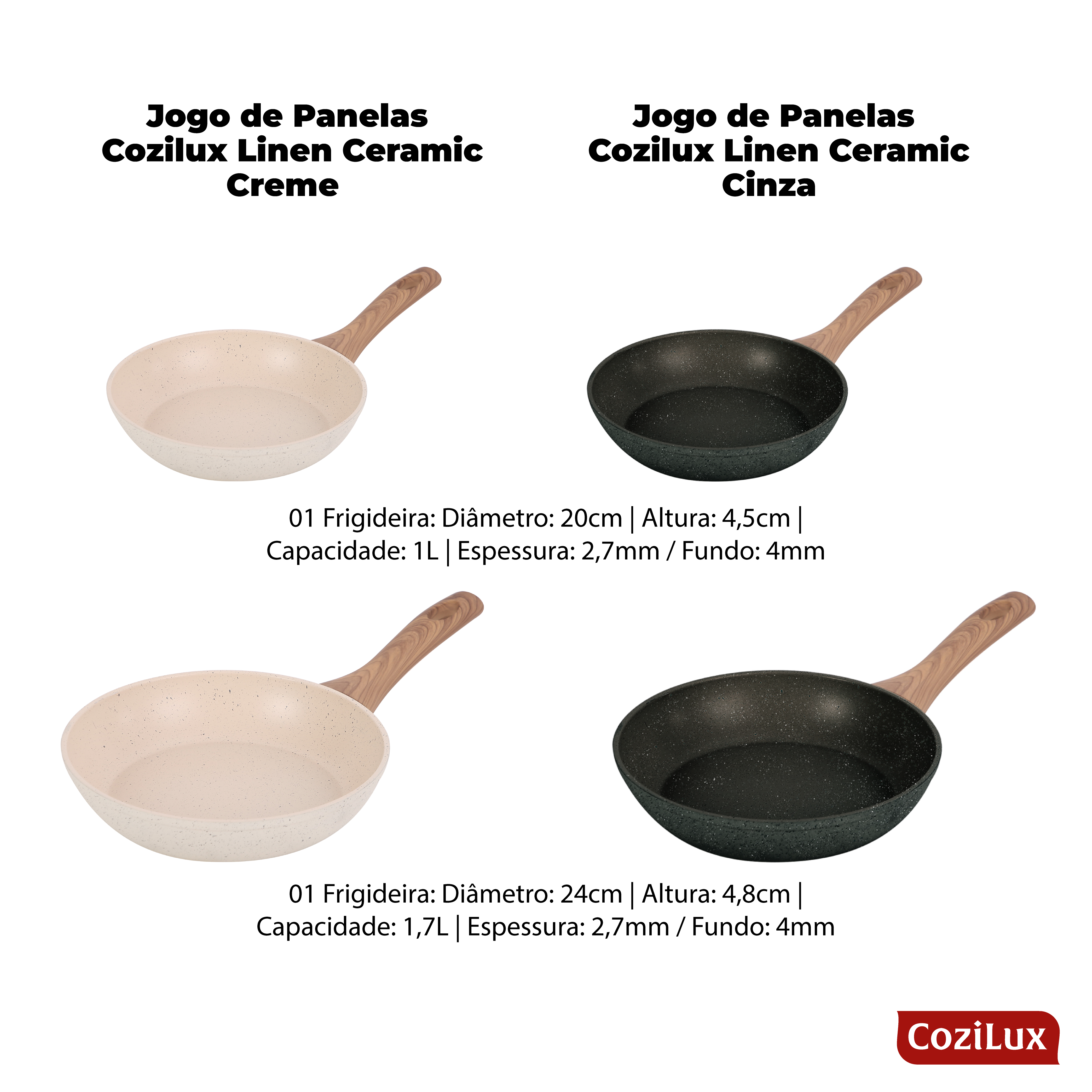 Jogo de Panelas Cozilux Linen Ceramic - Revestimento Cerâmico Antiaderente 8 Peças