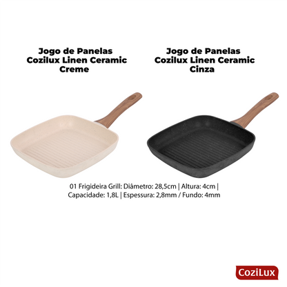 Jogo de Panelas Cozilux Linen Ceramic - Revestimento Cerâmico Antiaderente 8 Peças