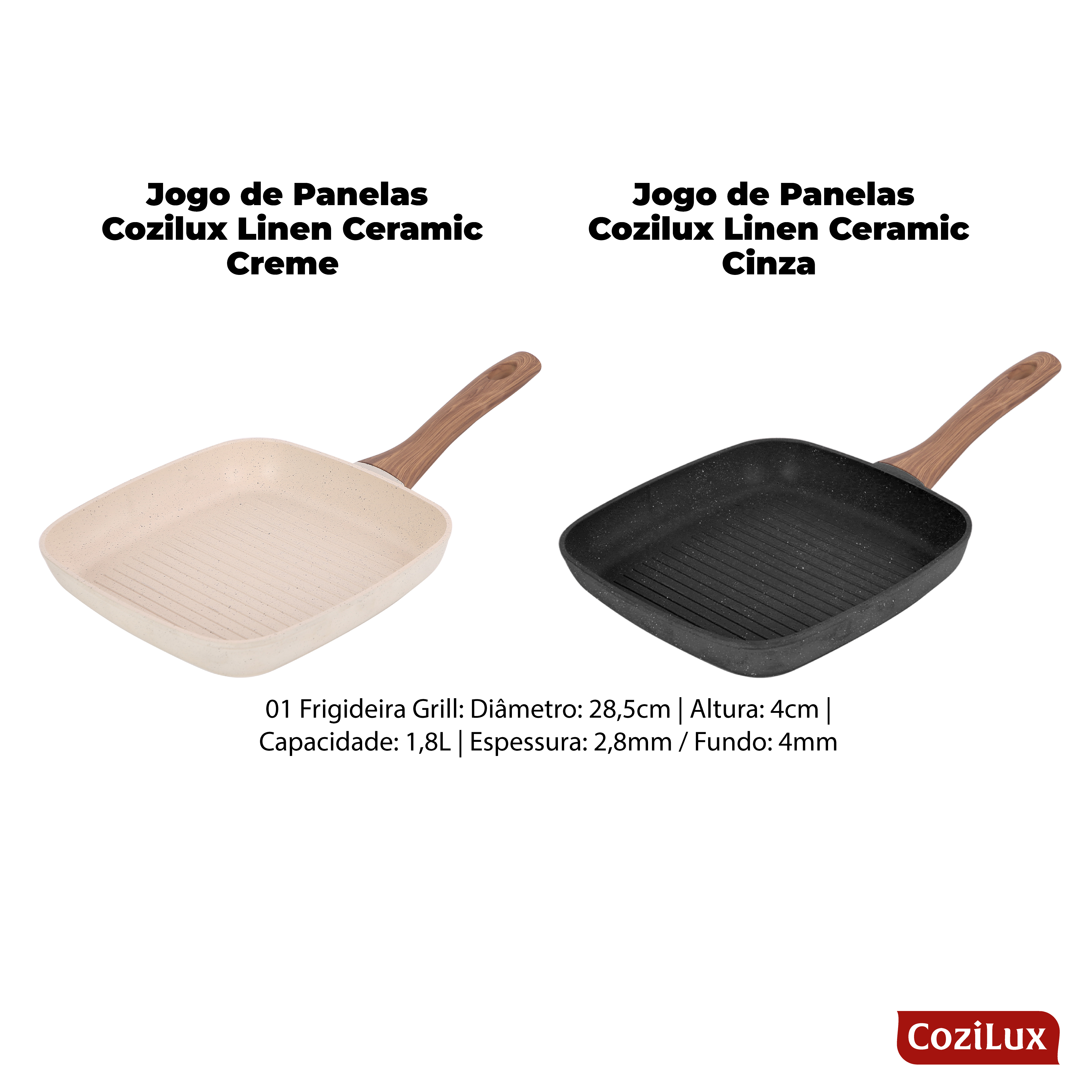 Jogo de Panelas Cozilux Linen Ceramic - Revestimento Cerâmico Antiaderente 8 Peças