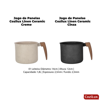 Jogo de Panelas Cozilux Linen Ceramic - Revestimento Cerâmico Antiaderente 8 Peças