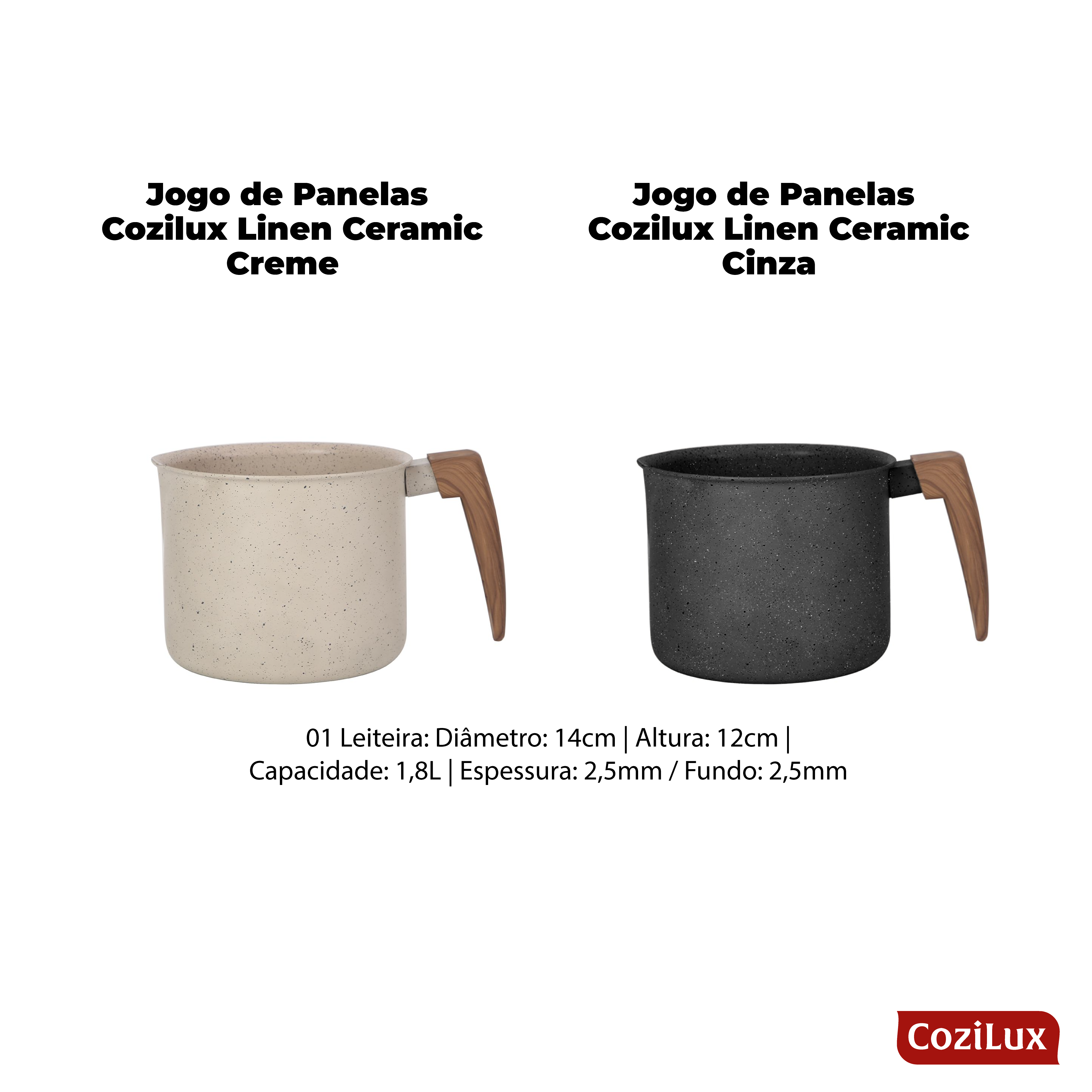 Jogo de Panelas Cozilux Linen Ceramic - Revestimento Cerâmico Antiaderente 8 Peças